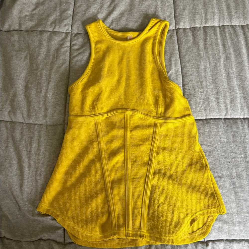 Free People Yellow Fitted Peplum Tank Top